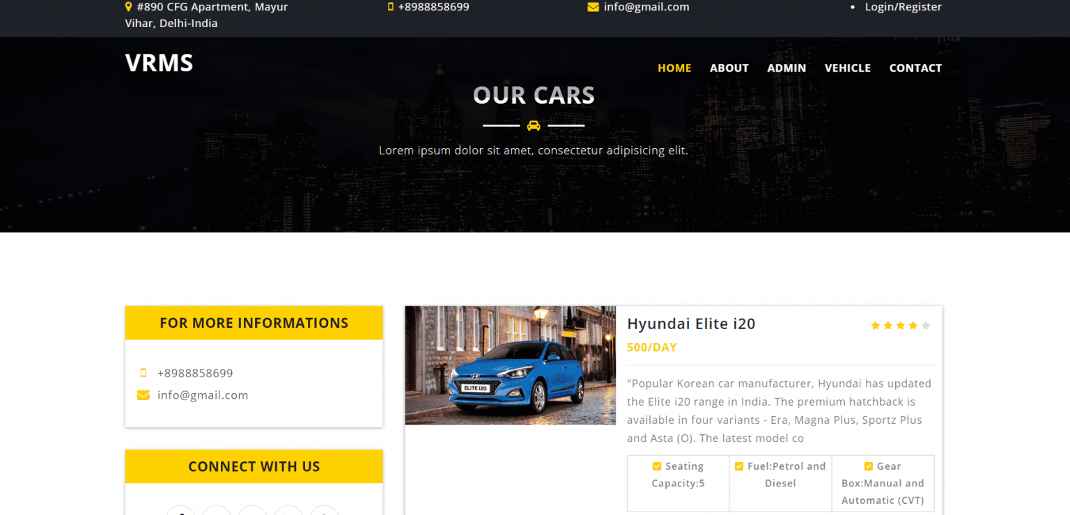 Vehicle Rental Management System using PHP and MySQL
