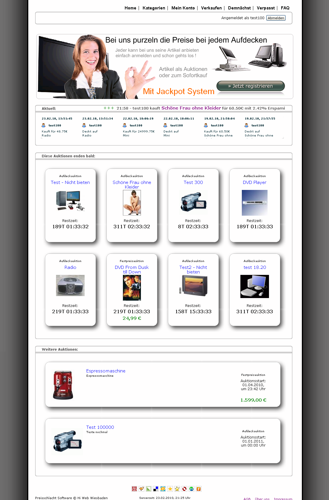 Aufdeck Auktions Script mit Jackpot und Shop Script