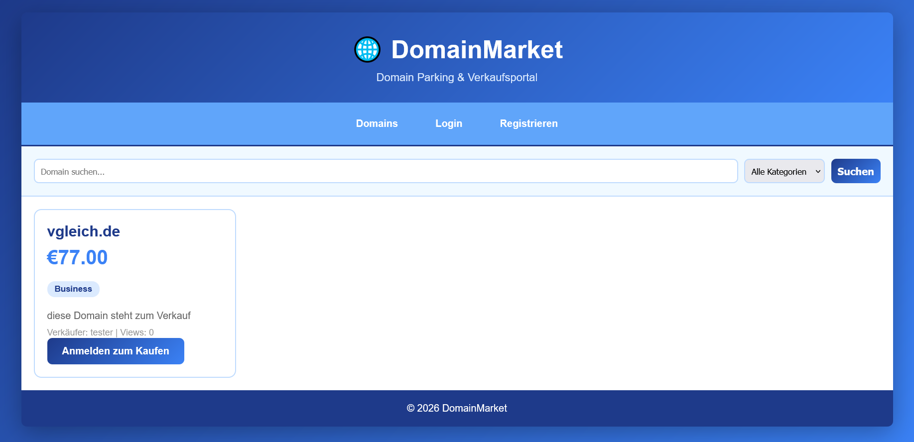 Domain Parking & Verkaufsportal php8