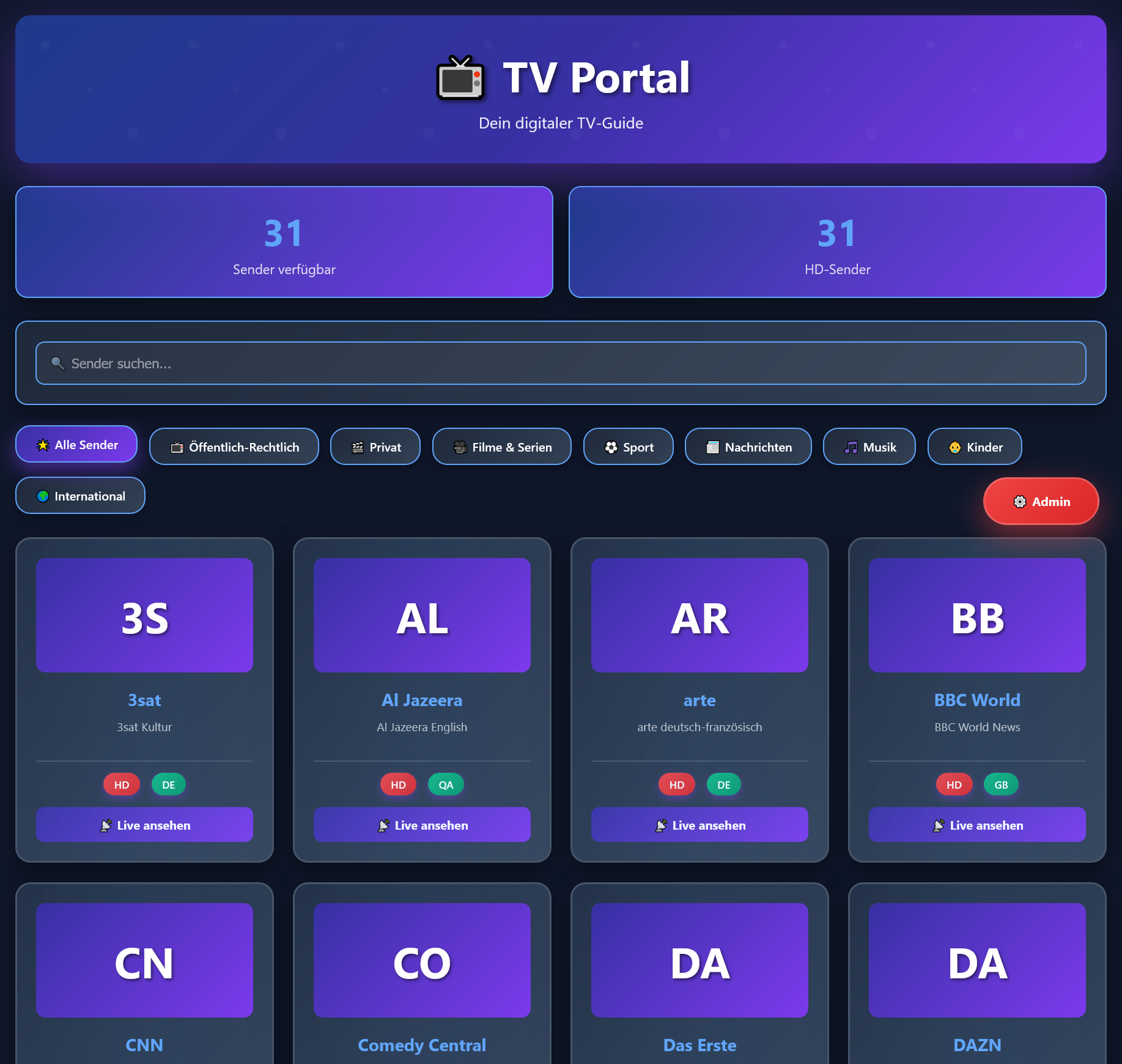 TV Portal Sender-Verzeichnis php8