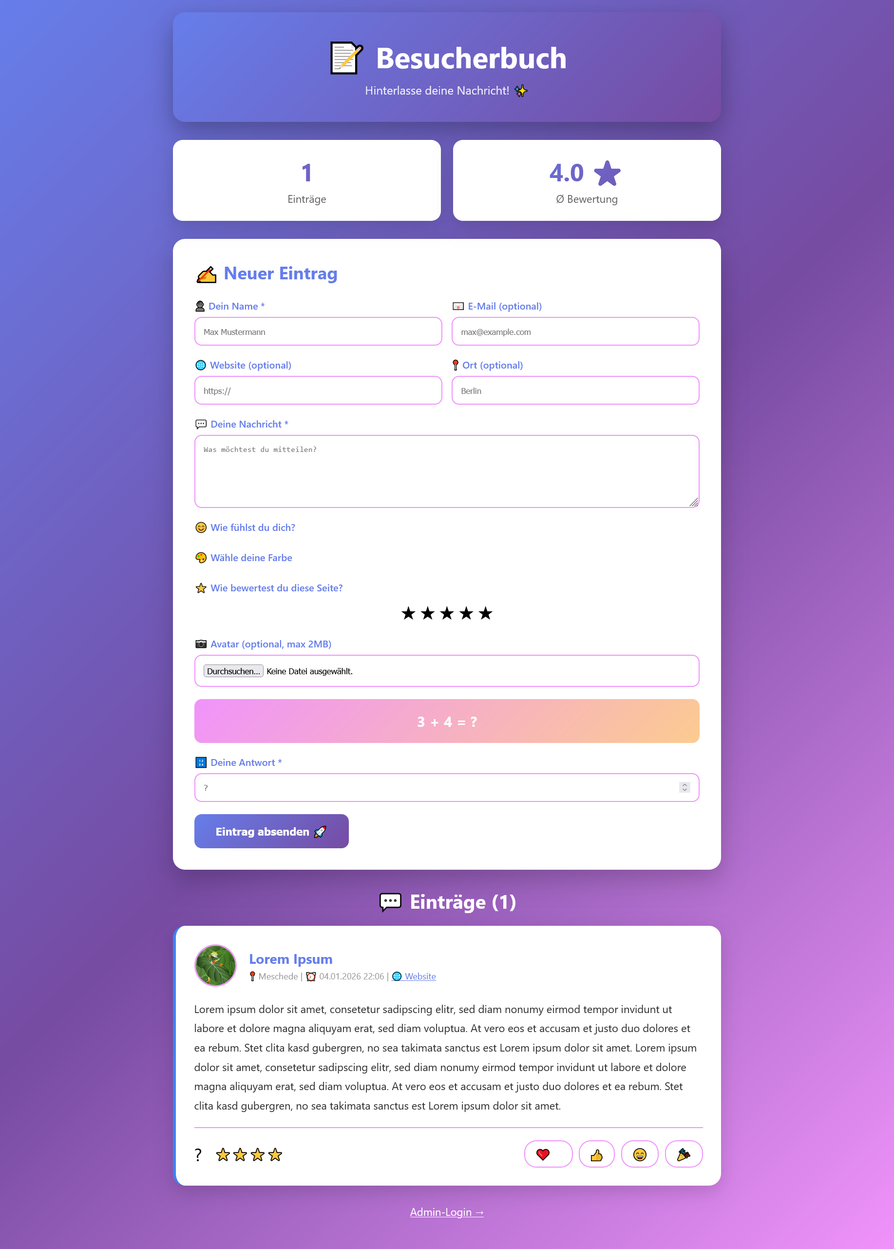 Besucherbuch Modern & Interaktiv php8