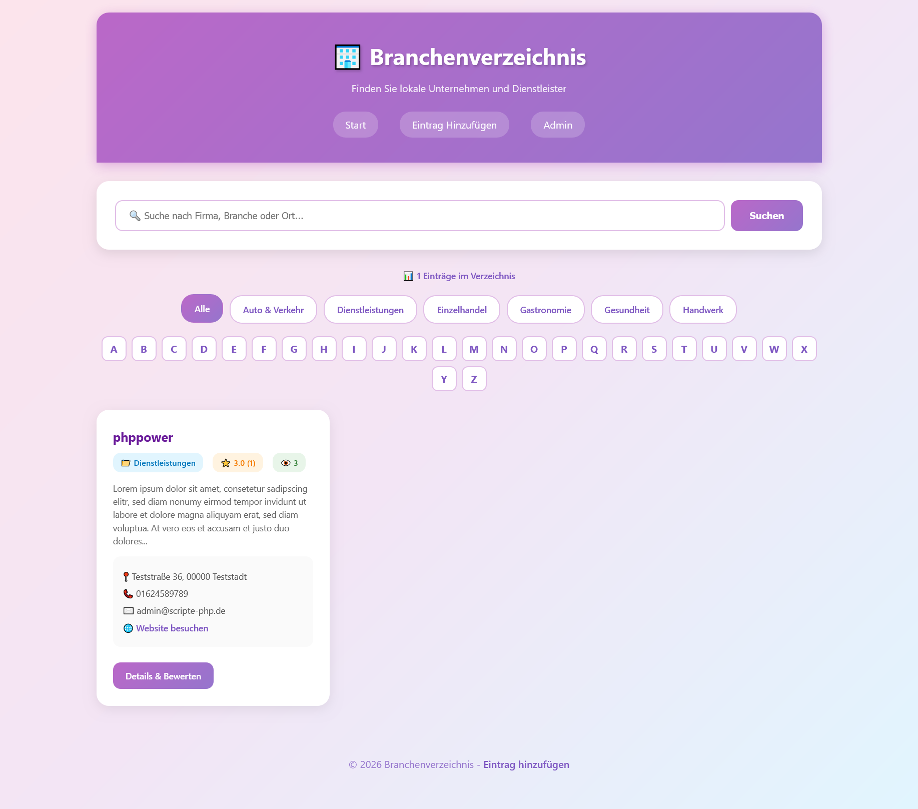 Branchenverzeichnis php8